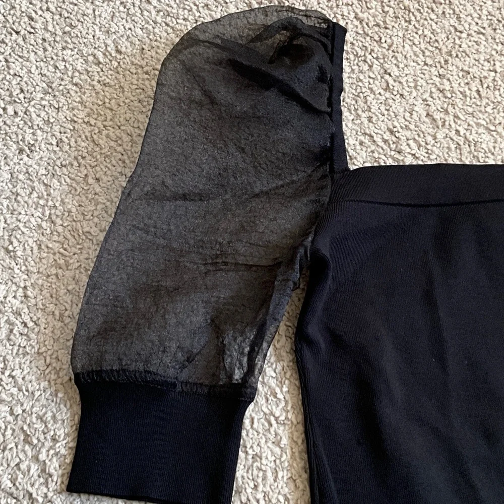 Bar III Black Top with Sheer Sleeves - Picture 2 of 5